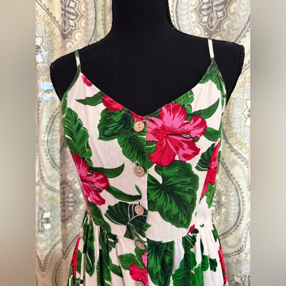 One Love Clothing Tropical Hibiscus Midi Dress Size Small Pink Green Floral - Picture 4 of 7